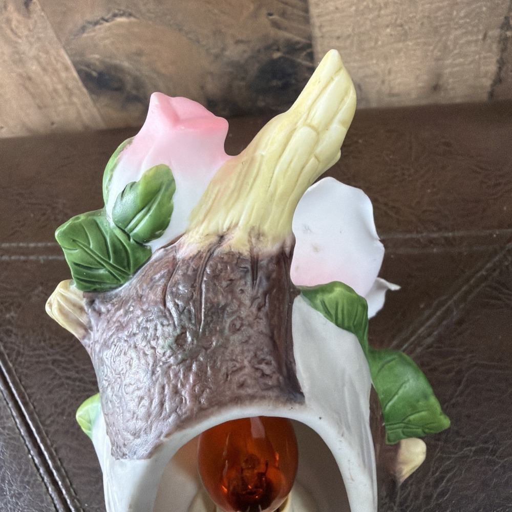 Pink Porcelain Rose Night Light Plug In Floral Ceramic Accent Vintage **Damage** - Picture 12 of 16